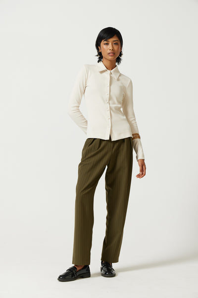 Mio Collared Rib Top